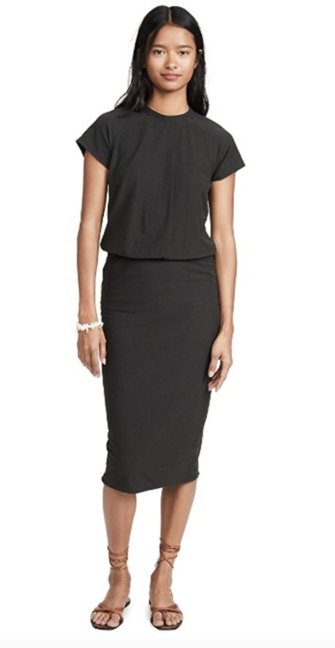 James Perse Blouson Raglan Surf Dress Sz 3 L Black Carbon Stretch Jersey Slub US